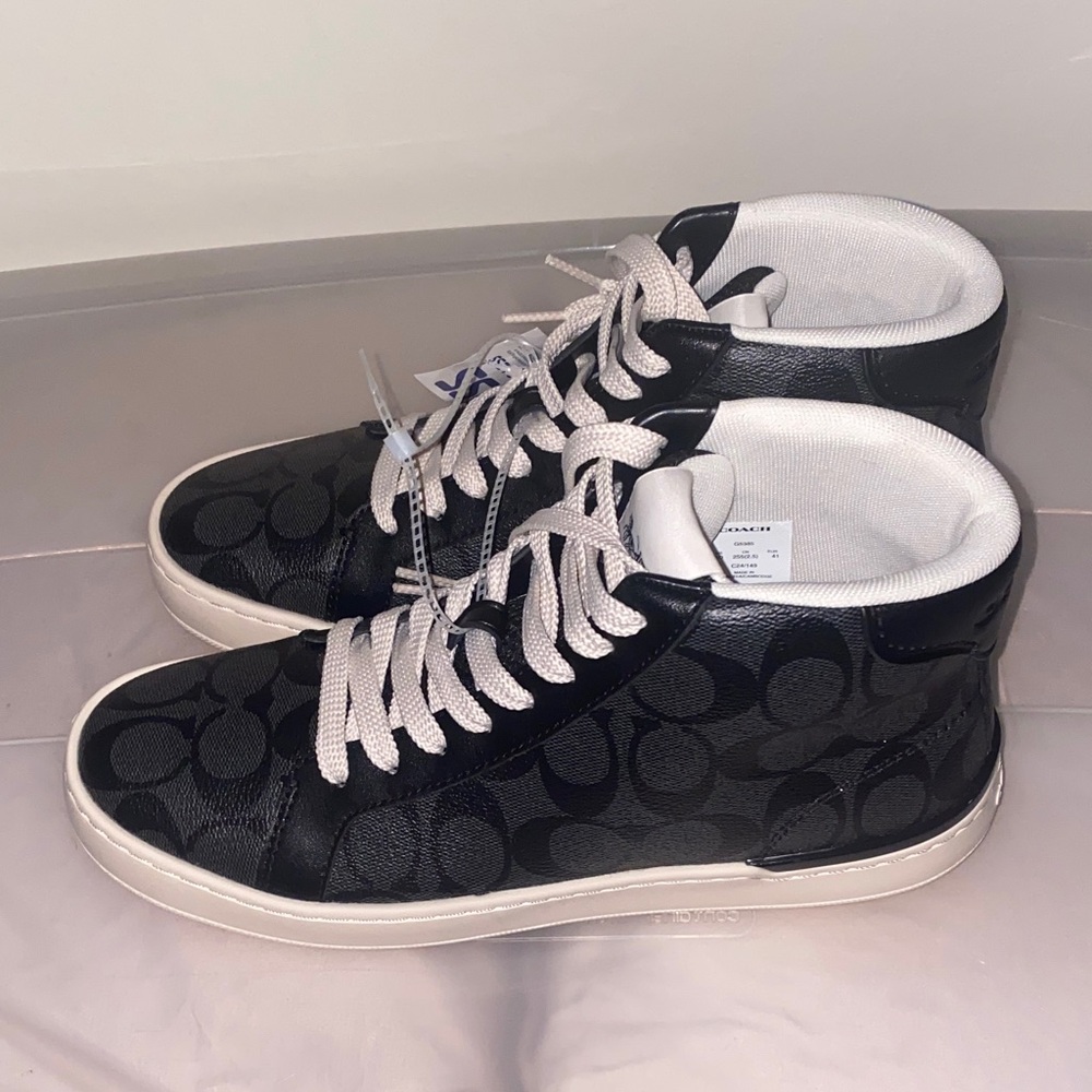 Coach Black High-Top Sneakers with Cream Laces